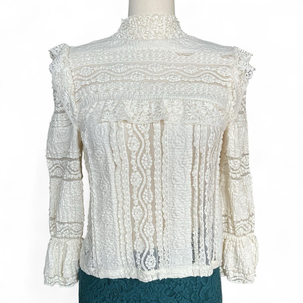 H&M cream white lace blouse